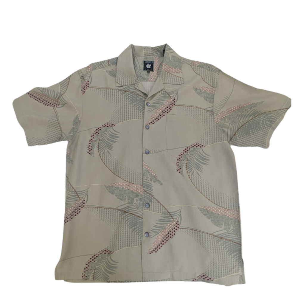 Aureus Silk Hawaiian Shirt Sage Green Coastal Resort Dadcore Eclectic Size M